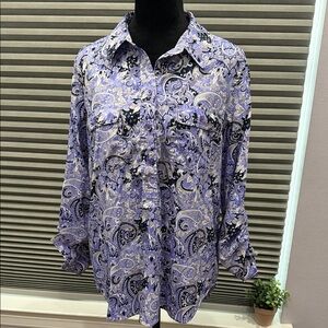 Architect Purple and Black Paisley Women's Button Down Shirt